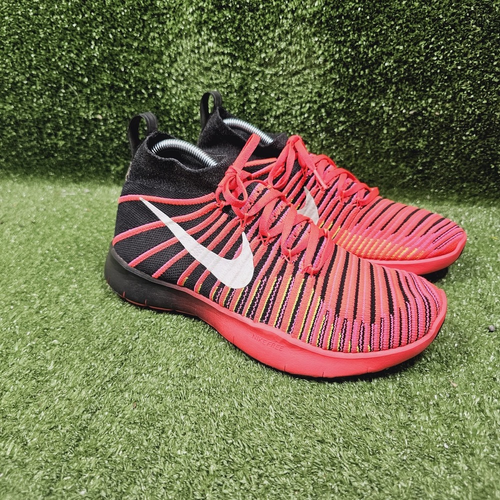 Nike Free‎ Train Force FlyKnit Black Neon Crimson Sneakers 833275-001 Mens 8.5